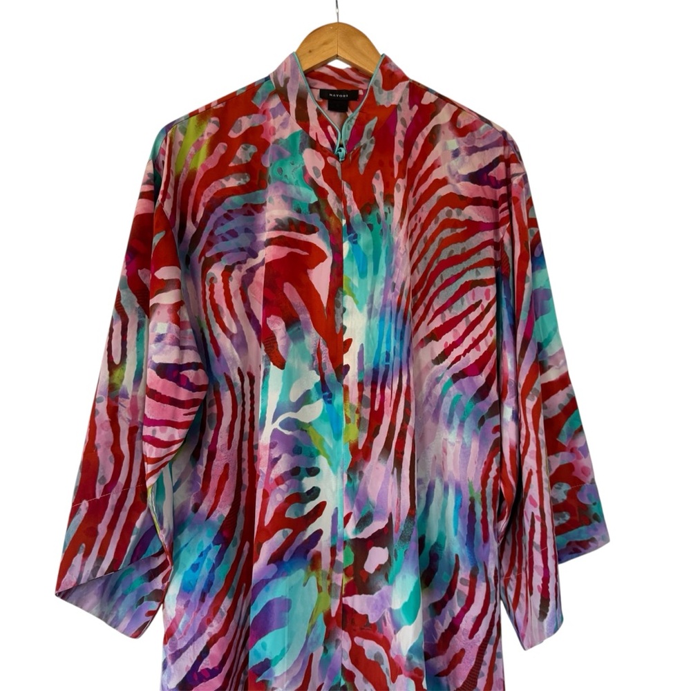 Natori Multicolor Zebra-Print Silk Robe - Picture 3 of 5